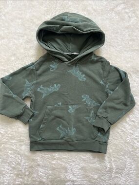 H&M Olive Green Kids' Dino Print Hooded Sweatshirt